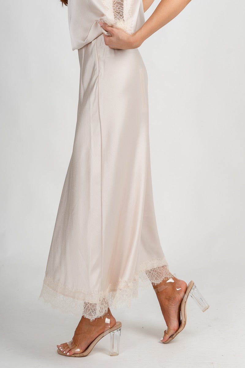Lace trim midi skirt pearl