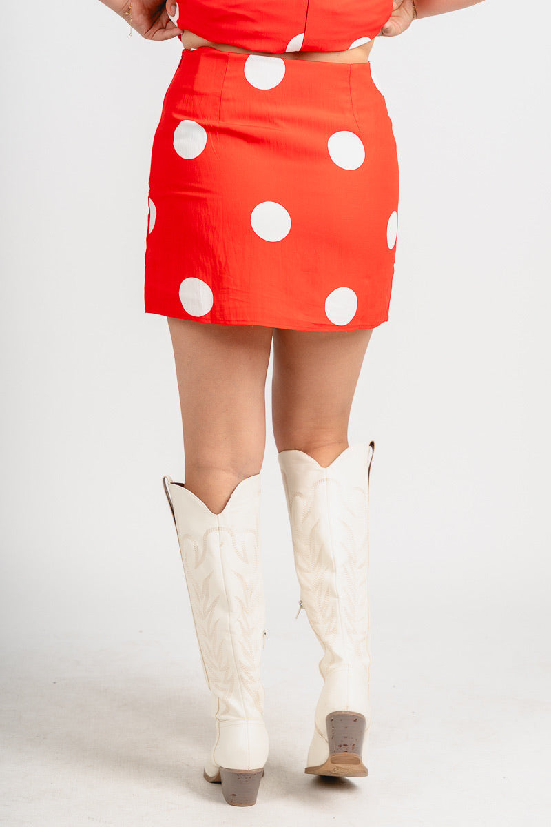 Polka dot mini skirt red