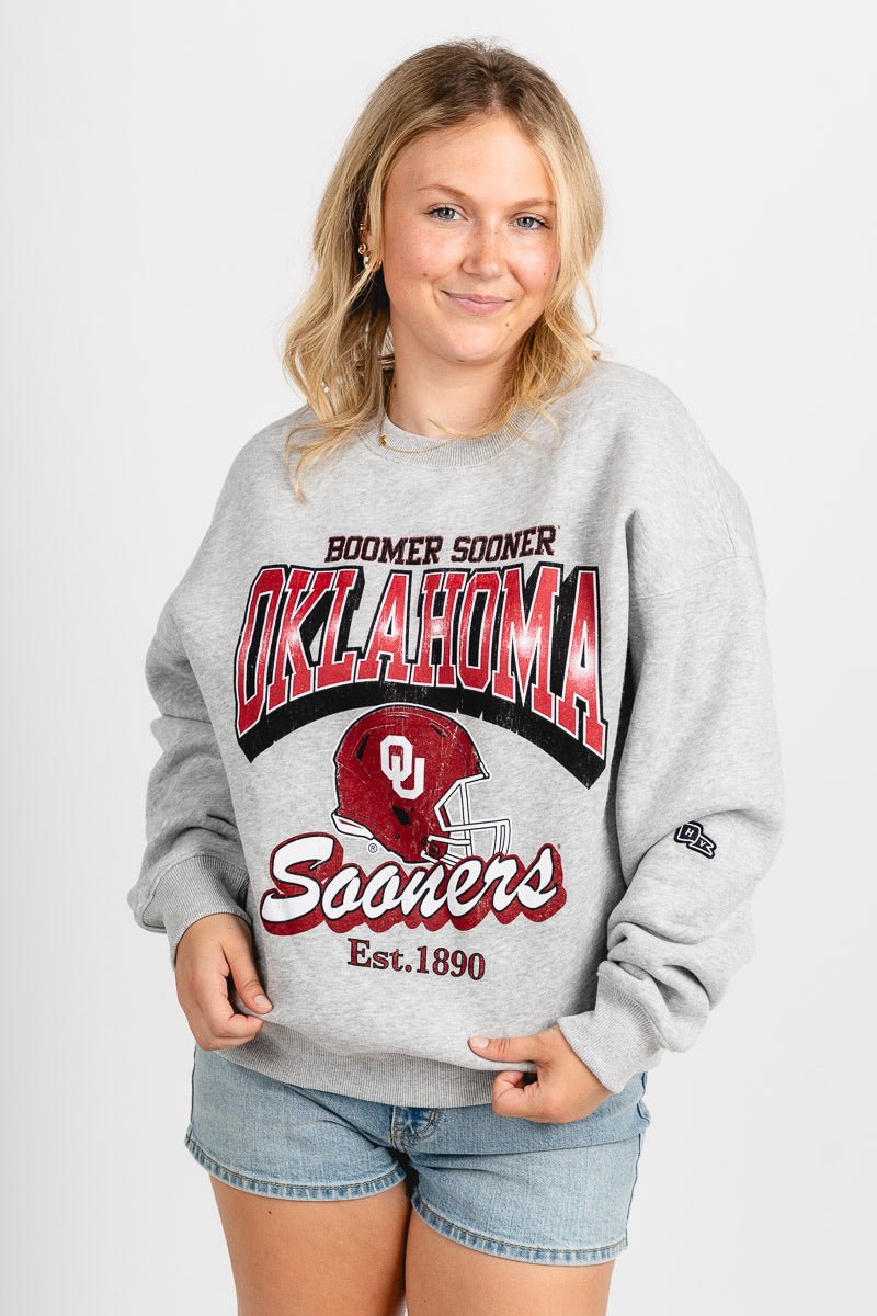 OU OU Sooners classic era sweatshirt heather grey Sweatshirt | Lush Fashion Lounge Trendy Oklahoma University Sooners Apparel & Cute Gameday T-Shirts