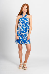 Abstract halter mini dress capri blue - Fun dress - Unique Getaway Gear at Lush Fashion Lounge Boutique in Oklahoma