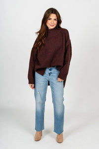 Mock neck oversized sweater chocolate – Unique Sweaters | Lounging Sweaters and Womens Fashion Sweaters at Lush Fashion Lounge Boutique in Oklahoma City