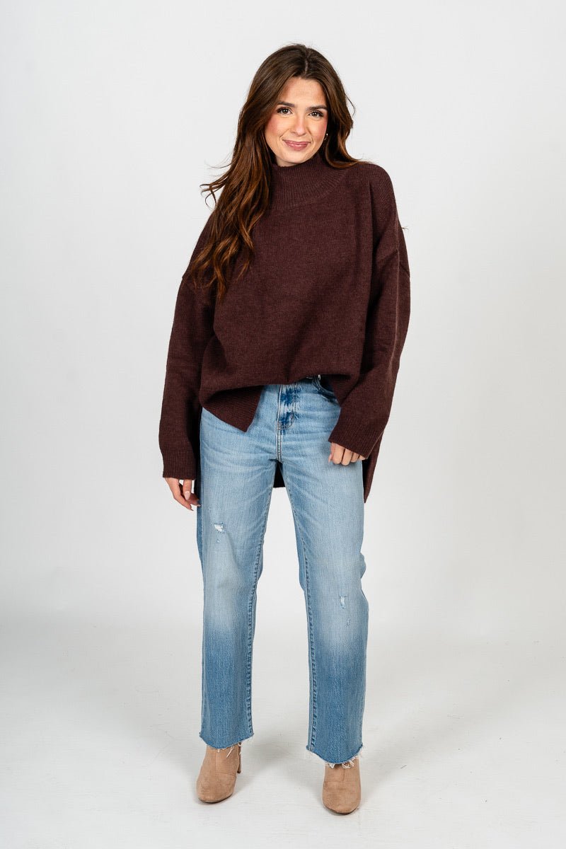Mock neck oversized sweater chocolate – Unique Sweaters | Lounging Sweaters and Womens Fashion Sweaters at Lush Fashion Lounge Boutique in Oklahoma City