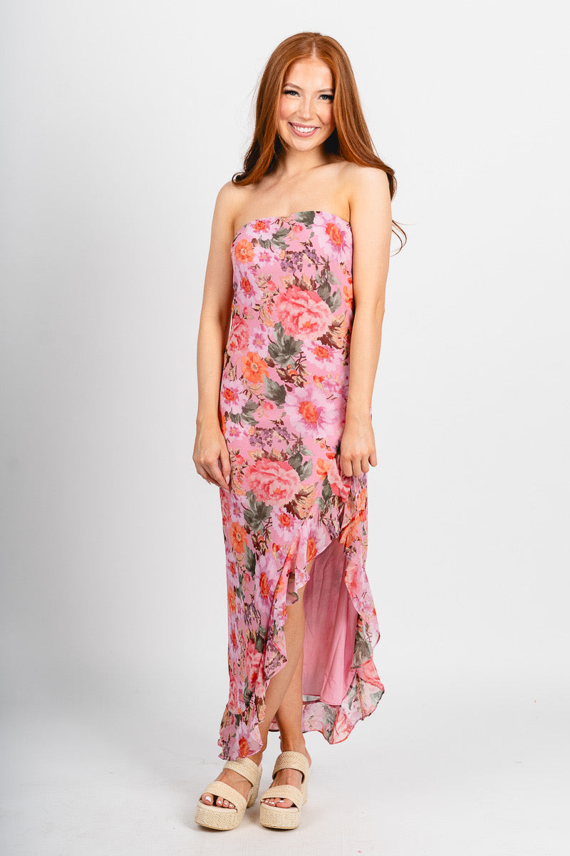 Strapless floral maxi dress rose lavender - Trendy dress - Cute Vacation Collection at Lush Fashion Lounge Boutique in Oklahoma City
