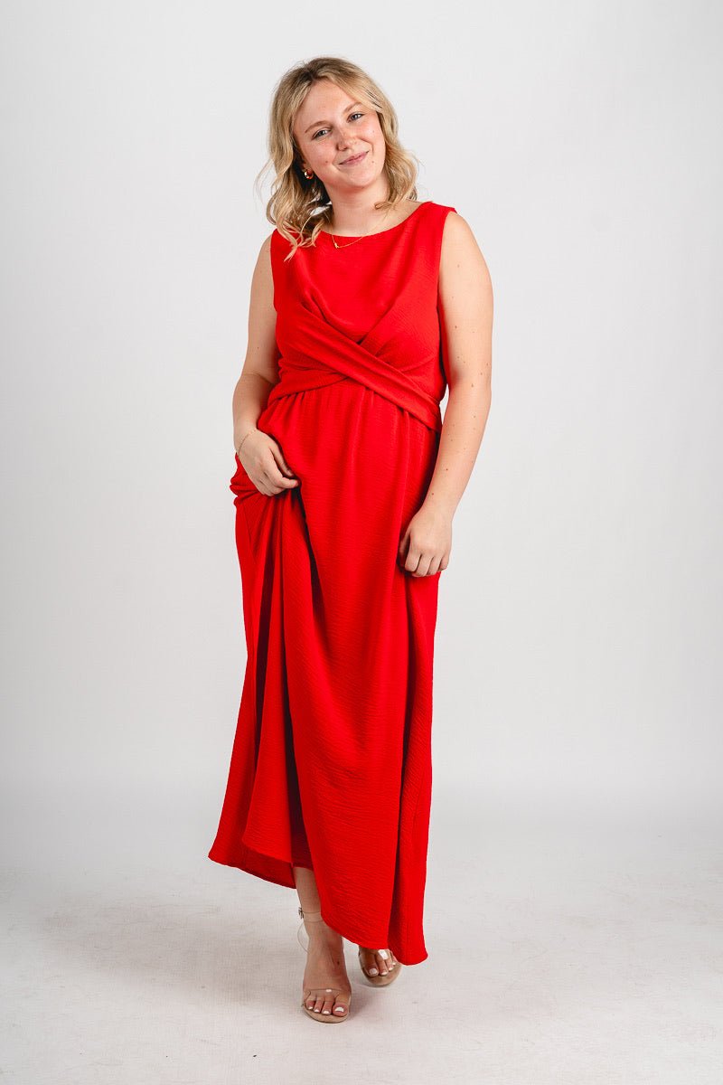 Twist front maxi dress red - Cute dress - Trendy Dresses at Lush Fashion Lounge Boutique in Oklahoma City