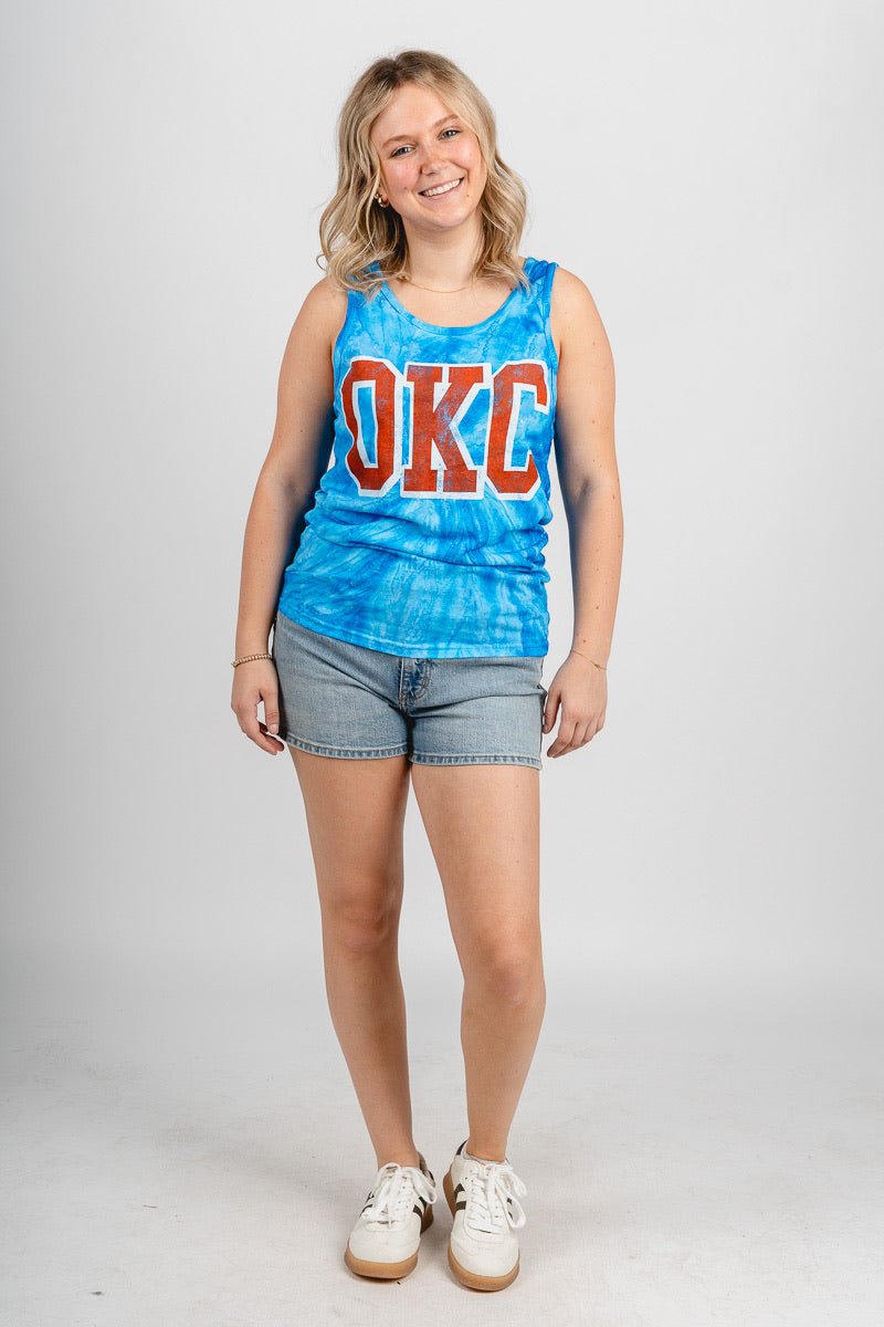 OKC block tie dye tank top blueberry - Oklahoma City inspired graphic t-shirts at Lush Fashion Lounge Boutique in Oklahoma City