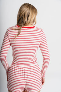 Z Supply night in stripes top light pink/red - Z Supply top - Z Supply Fashion at Lush Fashion Lounge Trendy Boutique Oklahoma City