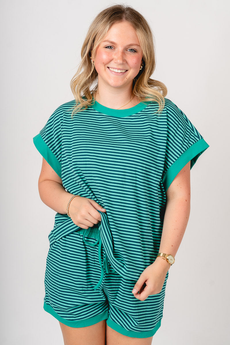 Striped short sleeve top green/teal