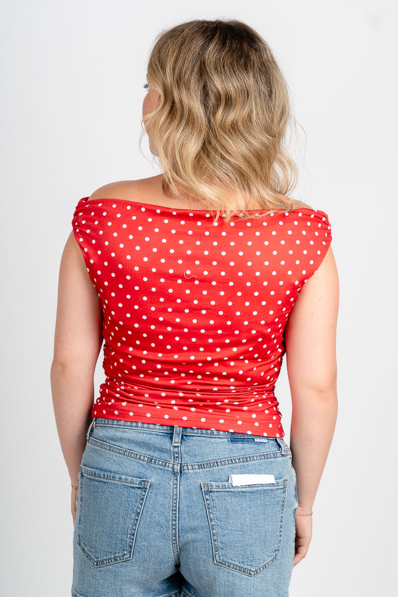 Cowl neck polka dot top red/white