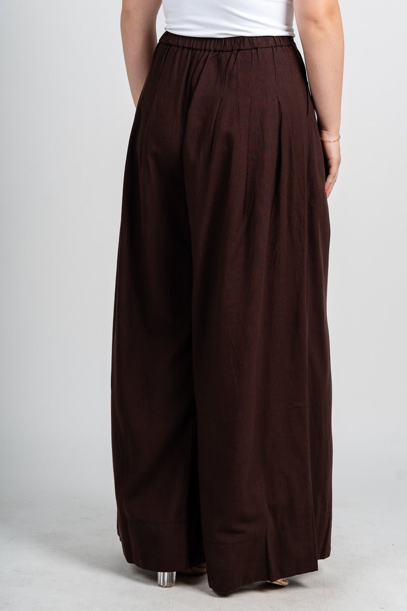 Pleated wide leg linen pants espresso | Lush Fashion Lounge: women's boutique pants, boutique women's pants, affordable boutique pants, women's fashion pants
