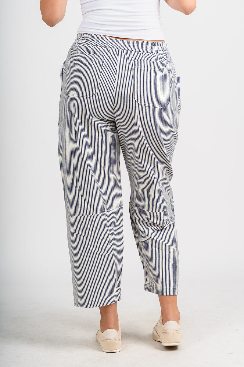 Striped barrel pants white/navy