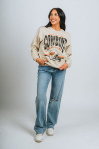 OSU OSU Cowboys established helmet thrifted sweatshirt sand Sweatshirt | Lush Fashion Lounge Trendy Oklahoma State Cowboys Apparel & Cute Gameday T-Shirts