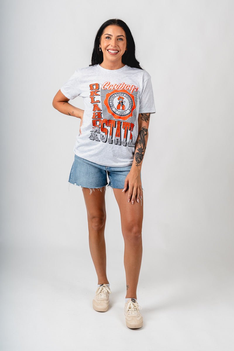 OSU OSU Cowboys crest lines unisex t-shirt ash T-shirt | Lush Fashion Lounge Trendy Oklahoma State Cowboys Apparel & Cute Gameday T-Shirts