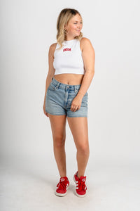 OU OU OKLA ribbed micro tank top white tank top | Lush Fashion Lounge Trendy Oklahoma University Sooners Apparel & Cute Gameday T-Shirts