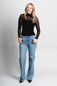 Mesh long sleeve top black - Cute Valentine's Day Outfits at Lush Fashion Lounge Boutique in Oklahoma City