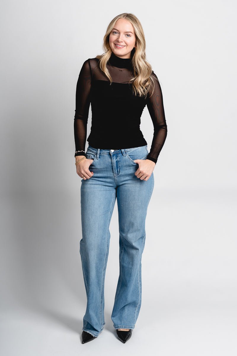 Mesh long sleeve top black - Cute Valentine's Day Outfits at Lush Fashion Lounge Boutique in Oklahoma City