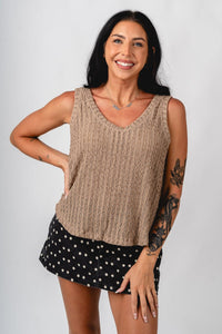 Double v knit tank top dark taupe - Cute tank top - Trendy Tank Tops at Lush Fashion Lounge Boutique in Oklahoma City