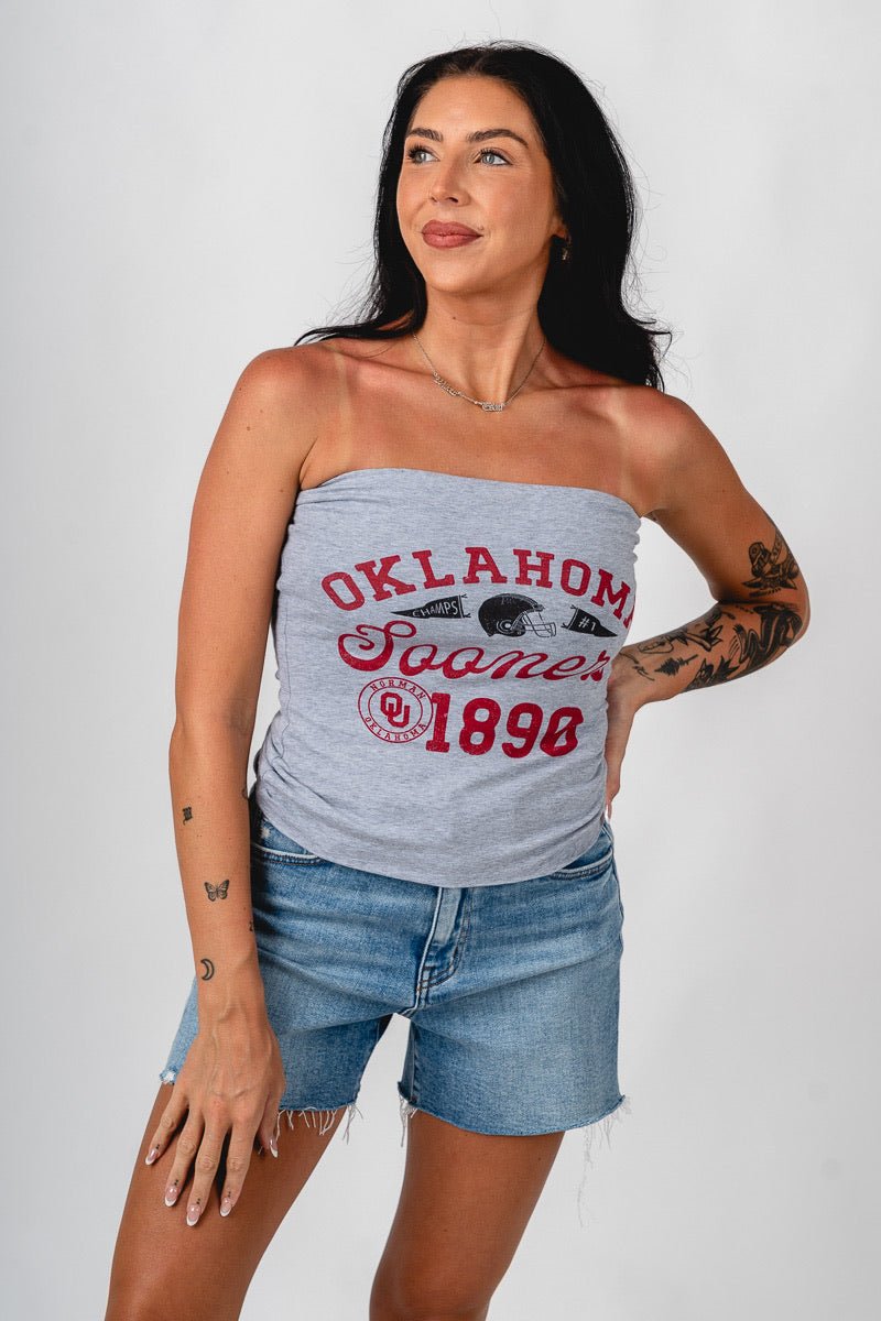 OU OU Sooners football icon tube top grey top | Lush Fashion Lounge Trendy Oklahoma University Sooners Apparel & Cute Gameday T-Shirts