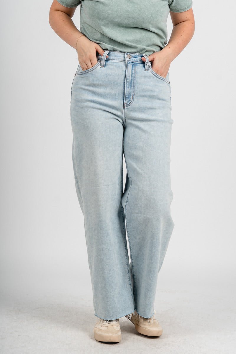 Daze pleaser high rise wide ankle jeans detour | Lush Fashion Lounge: boutique women's jeans, fashion jeans for women, affordable fashion jeans, cute boutique jeans