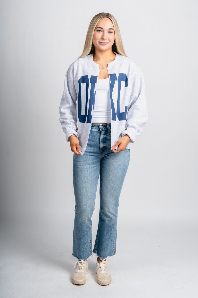 OKC sweatshirt cardigan ash - Trendy OKC Thunder T-Shirts at Lush Fashion Lounge Boutique in Oklahoma City