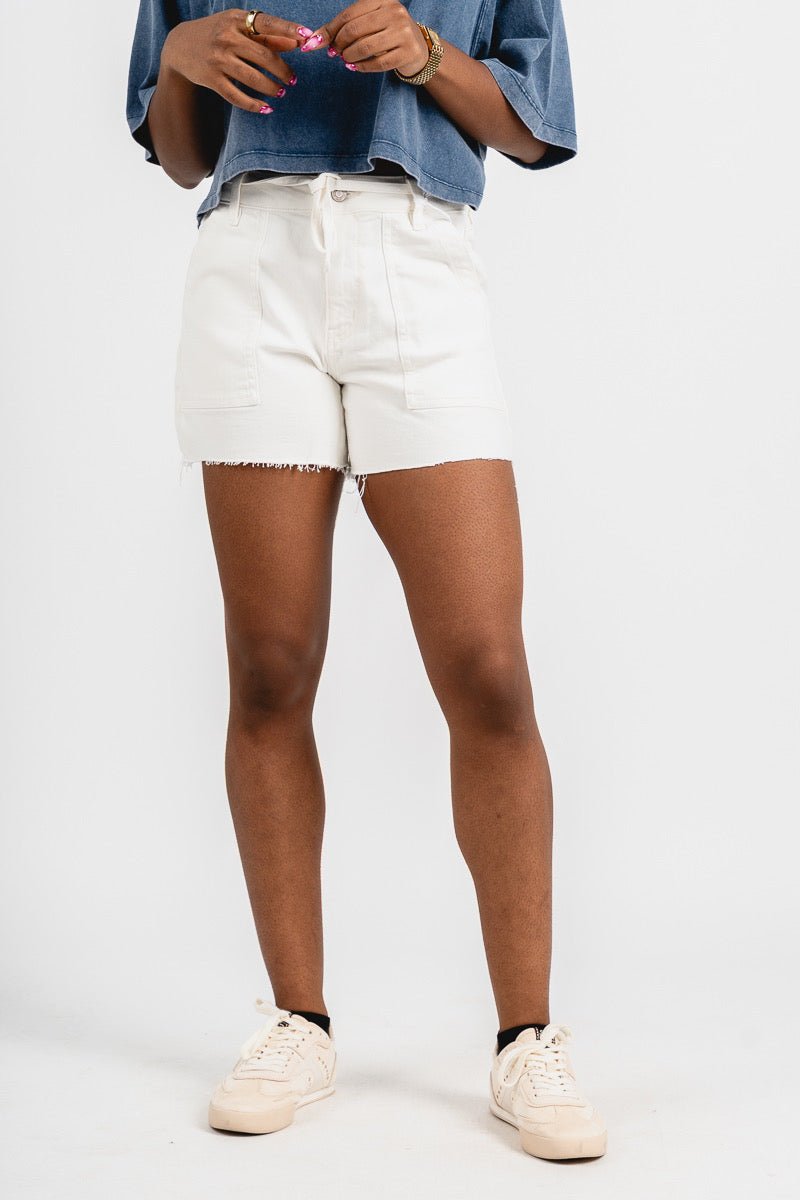 Vervet high rise utility shorts optic white - Stylish shorts - Trendy Staycation Outfits at Lush Fashion Lounge Boutique in Oklahoma City