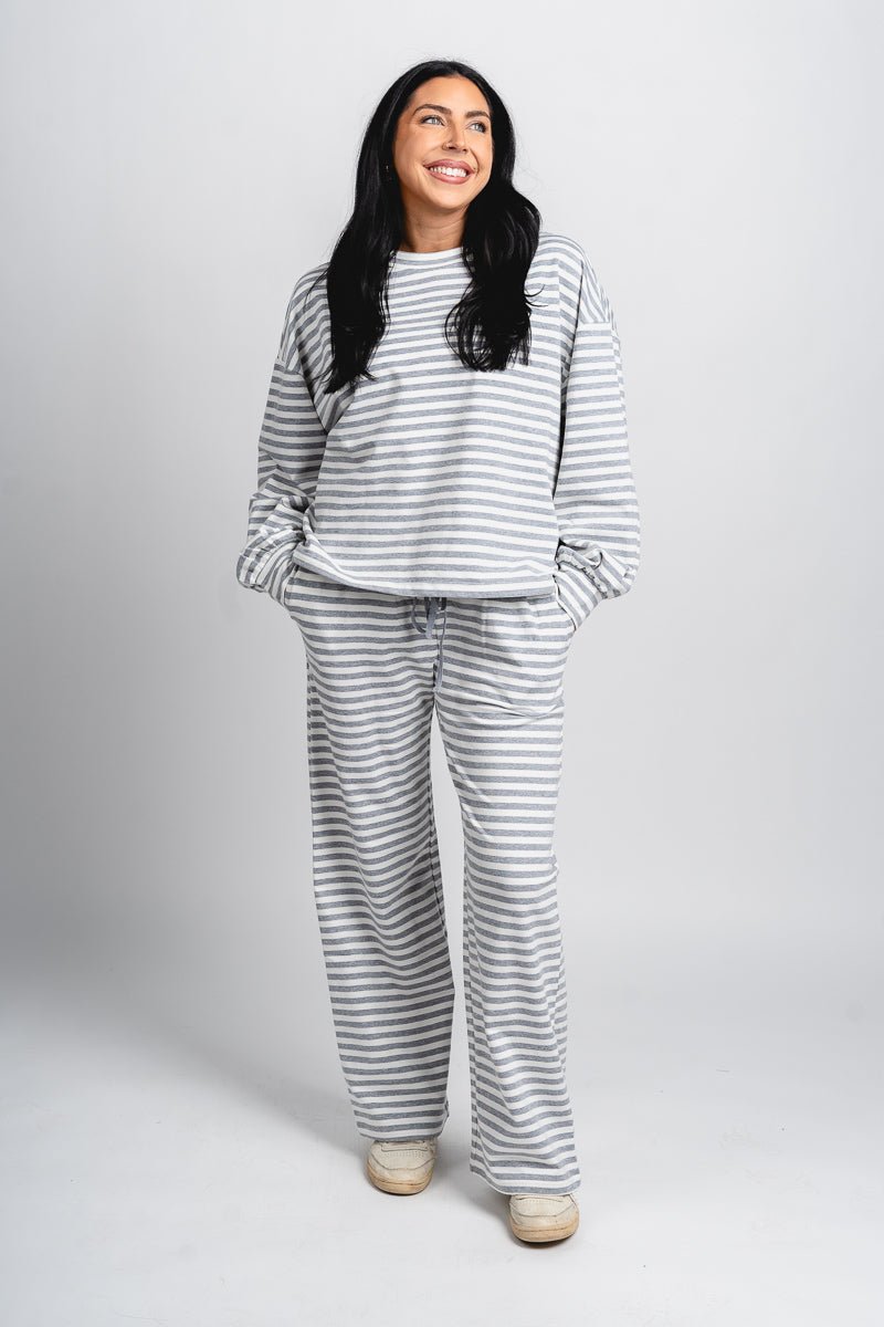 Striped long sleeve top grey/ivory - Fun top - Unique Lounge Looks at Lush Fashion Lounge Boutique in Oklahoma