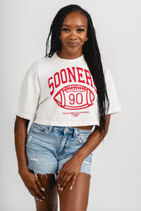 OU OU Sooners campus classic crop t-shirt off white T-shirt | Lush Fashion Lounge Trendy Oklahoma University Sooners Apparel & Cute Gameday T-Shirts