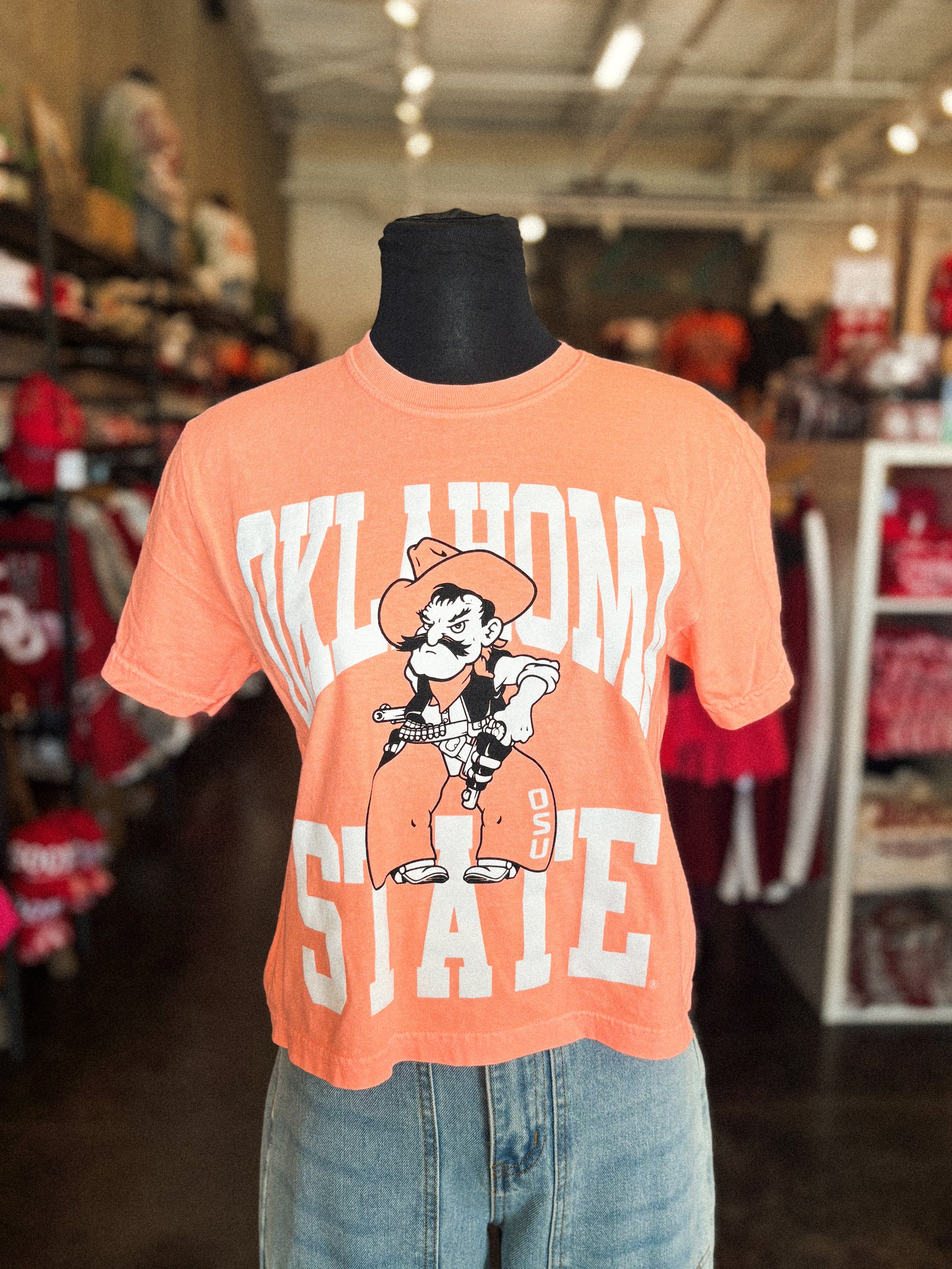 OSU Pistol Pete center logo crop t-shirt orange