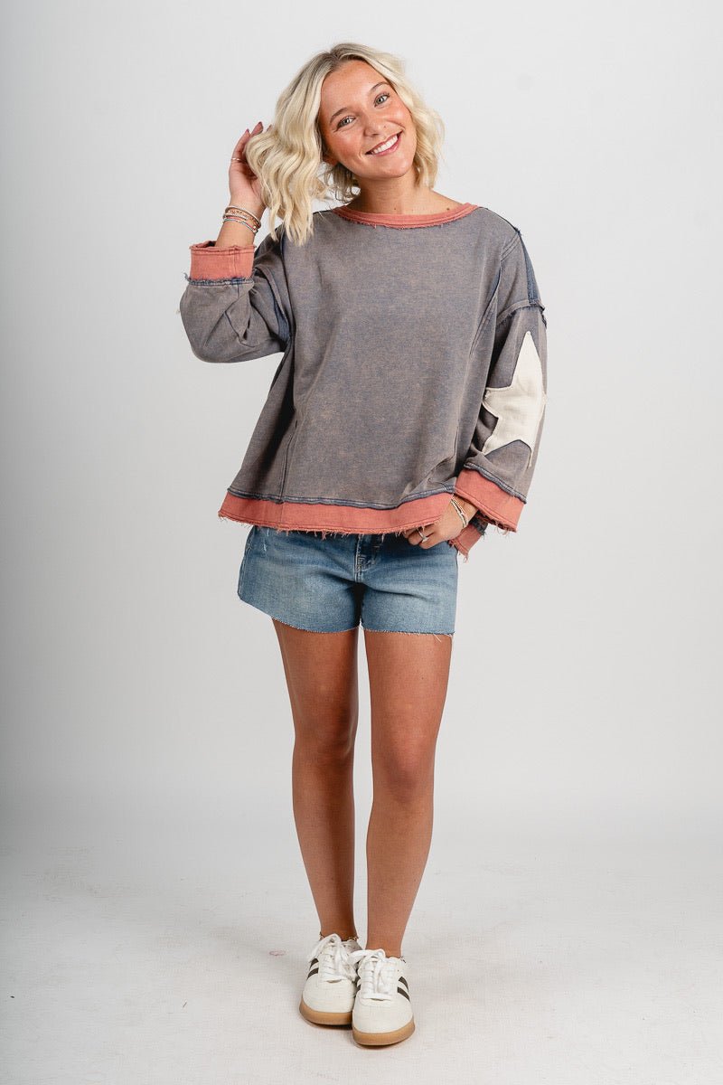 Stars mineral wash sweatshirt vintage navy