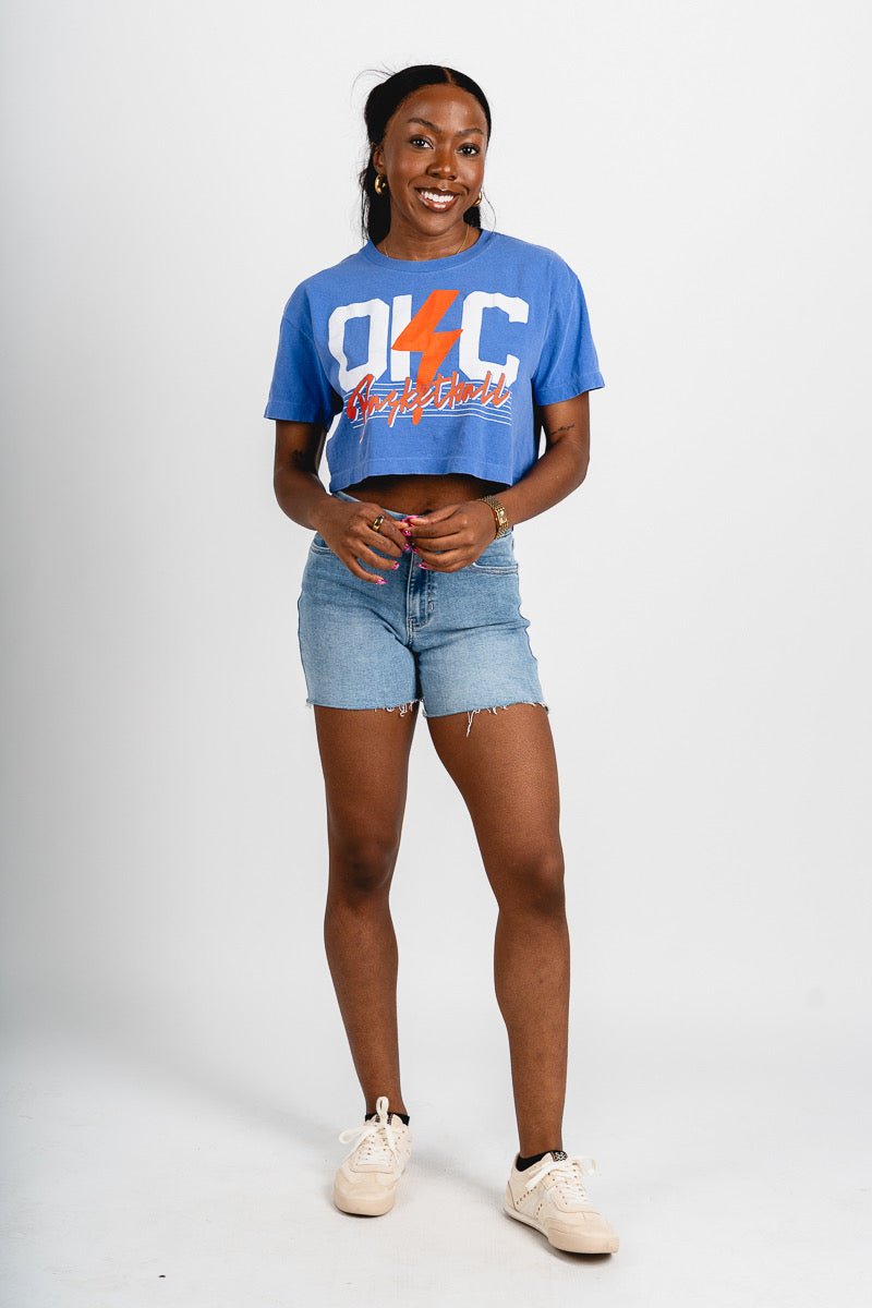 OKC basketball bolt lines crop t-shirt royal - Trendy OKC Thunder T-Shirts at Lush Fashion Lounge Boutique in Oklahoma City