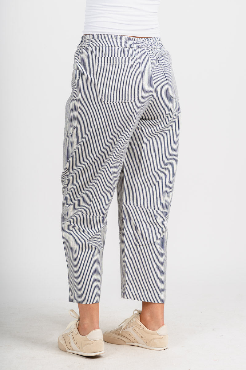 Striped barrel pants white/navy