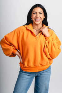 Collared oversized sweatshirt orange - Trendy Sweatshirt - Cute Loungewear Collection at Lush Fashion Lounge Boutique in Oklahoma City