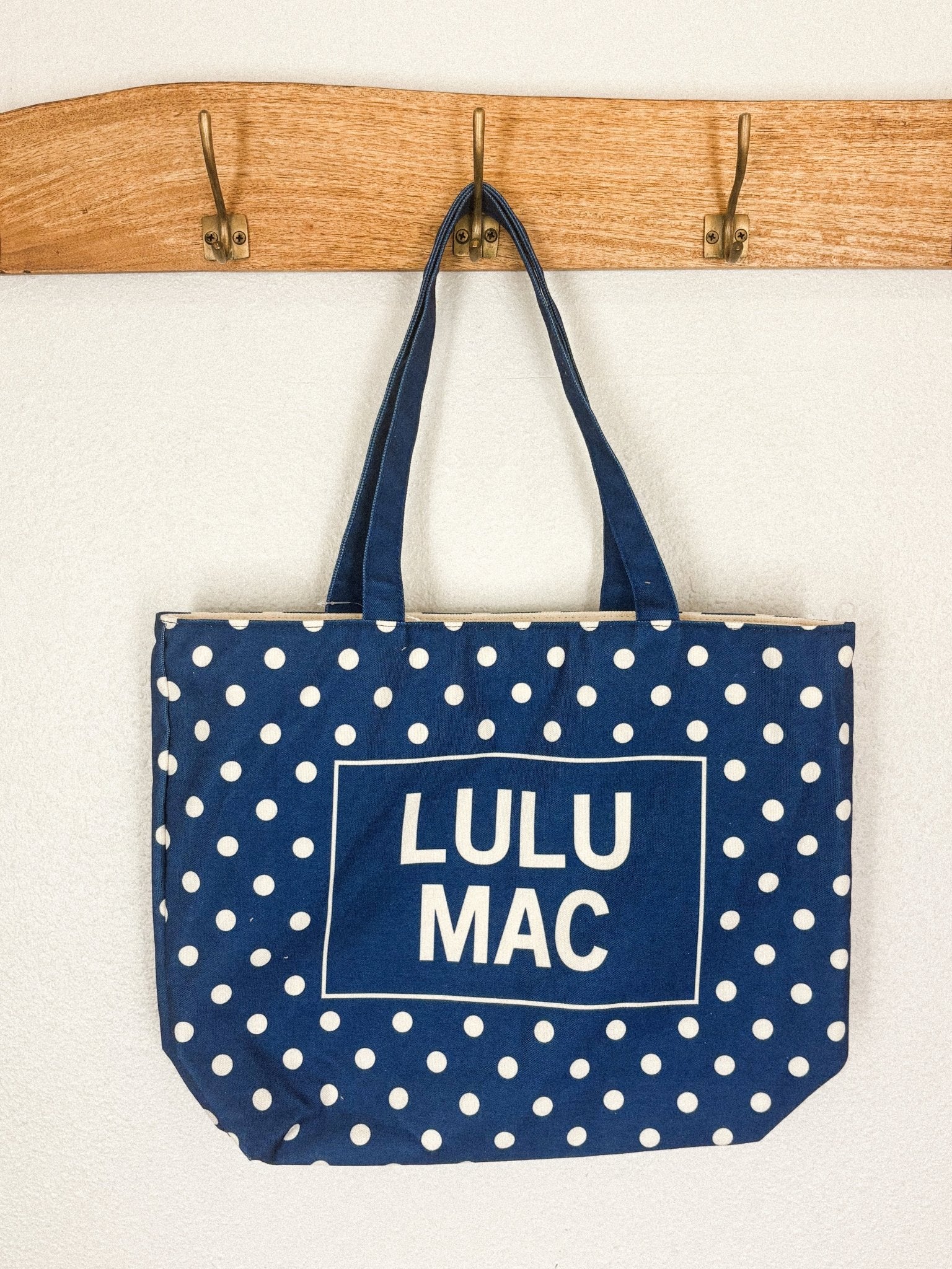 LuLu Mac canvas tote bag navy polka dot - Trendy Bags at Lush Fashion Lounge Boutique in Oklahoma City