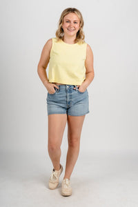Boxy crop tank top pale yellow - Trendy Tank Top - Fashion Tank Tops at Lush Fashion Lounge Boutique in Oklahoma City