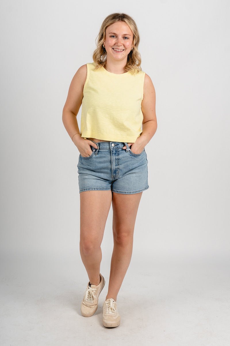 Boxy crop tank top pale yellow - Trendy Tank Top - Fashion Tank Tops at Lush Fashion Lounge Boutique in Oklahoma City