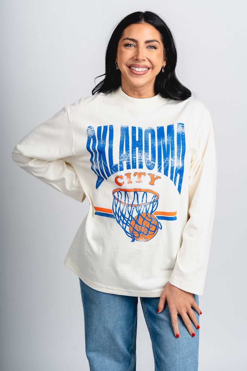 OKC basketball established oversized long sleeve t-shirt off white - Trendy OKC Apparel at Lush Fashion Lounge Boutique in Oklahoma City
