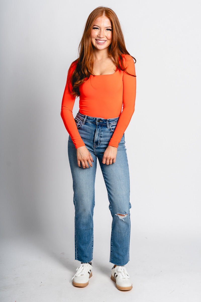 Square neck long sleeve bodysuit orange - Oklahoma City inspired graphic t-shirts at Lush Fashion Lounge Boutique in Oklahoma City