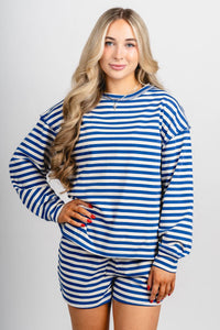 Striped long sleeve top blue/white - Cute top - Fun Cozy Basics at Lush Fashion Lounge Boutique in Oklahoma City