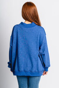 Mock neck sweatshirt royal blue - Vintage OKC Basketball T-Shirts at Lush Fashion Lounge Boutique in Oklahoma City