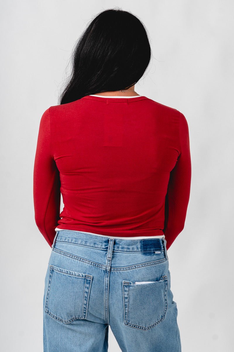Double layer long sleeve tee dark red