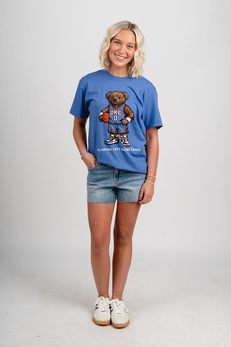 OKC basketball teddy bear unisex t-shirt royal - Oklahoma City inspired graphic t-shirts at Lush Fashion Lounge Boutique in Oklahoma City