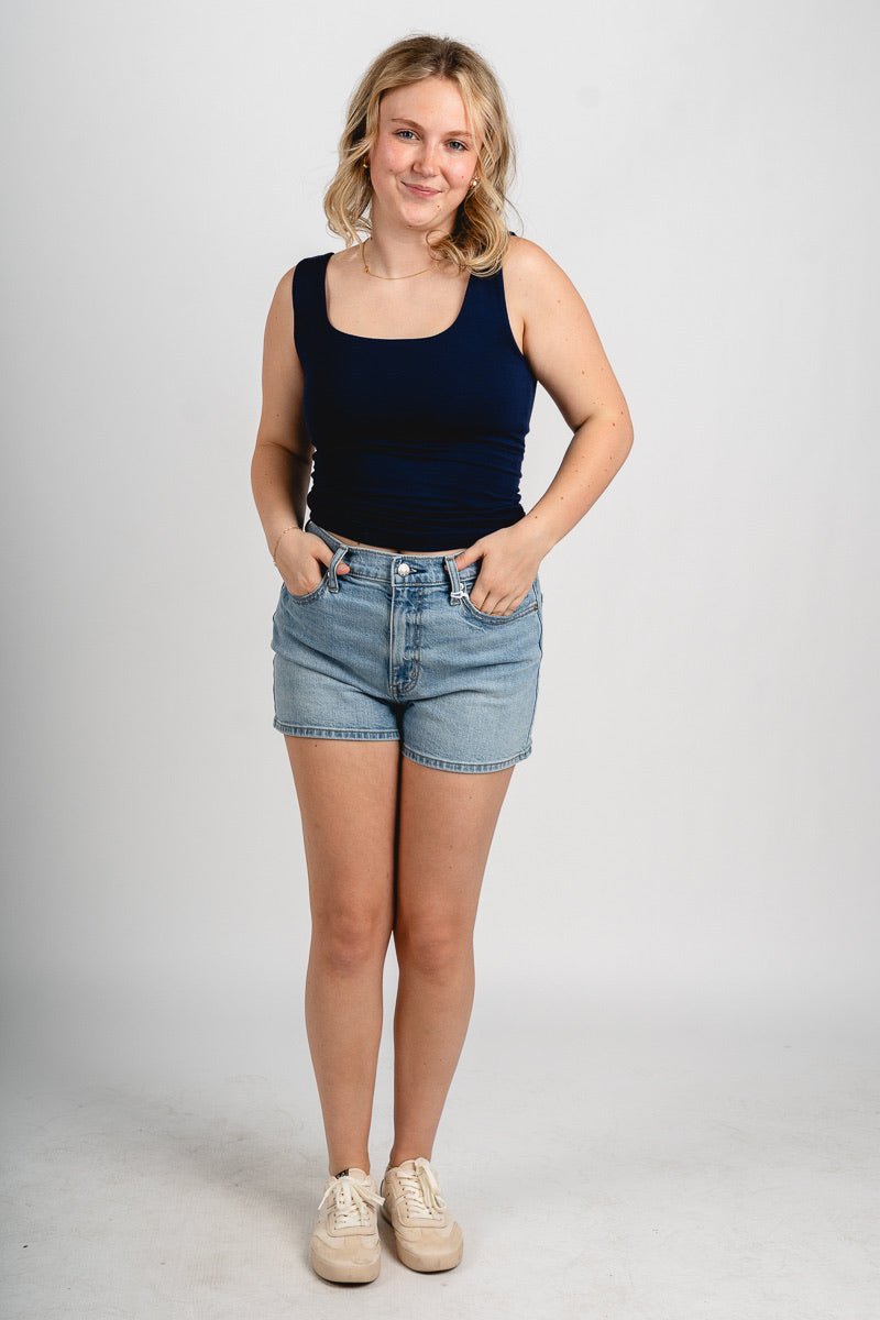 Square neck tank top navy Stylish tank top - Womens Fashion Tank Tops at Lush Fashion Lounge Boutique in Oklahoma City