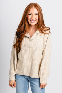 Chunky henley sweater oat – Stylish Sweaters | Boutique Sweaters at Lush Fashion Lounge Boutique in Oklahoma City