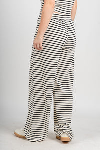 Striped wide leg pants ivory/black - Adorable pants - Stylish Comfortable Outfits at Lush Fashion Lounge Boutique in OKC