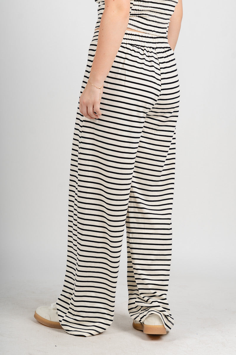 Striped wide leg pants ivory/black - Adorable pants - Stylish Comfortable Outfits at Lush Fashion Lounge Boutique in OKC