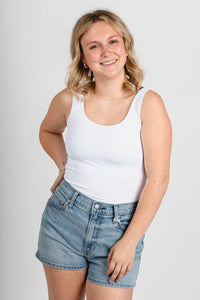 Scoop neck bodysuit off white - Affordable Bodysuit - Boutique Bodysuits at Lush Fashion Lounge Boutique in Oklahoma City