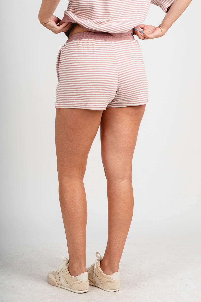 Drawstring striped shorts blush/white