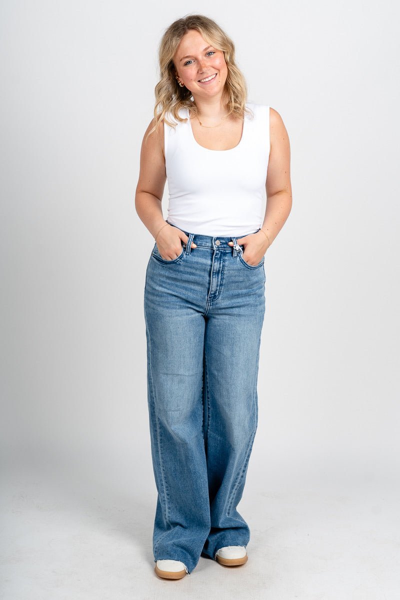 Daze far out high rise wide leg jeans right on | Lush Fashion Lounge: boutique women's jeans, fashion jeans for women, affordable fashion jeans, cute boutique jeans