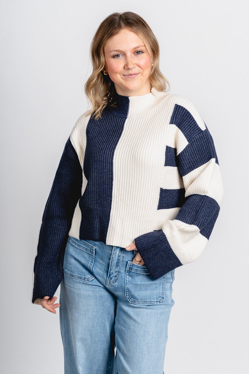 Color block sweater navy/ivory – Boutique Sweaters | Fashionable Sweaters at Lush Fashion Lounge Boutique in Oklahoma City