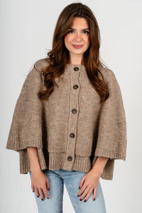 Sweater cape cardigan taupe – Stylish Sweaters | Boutique Sweaters at Lush Fashion Lounge Boutique in Oklahoma City