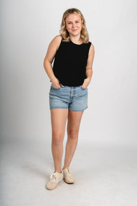 Boxy crop tank top black - Trendy Tank Top - Fashion Tank Tops at Lush Fashion Lounge Boutique in Oklahoma City